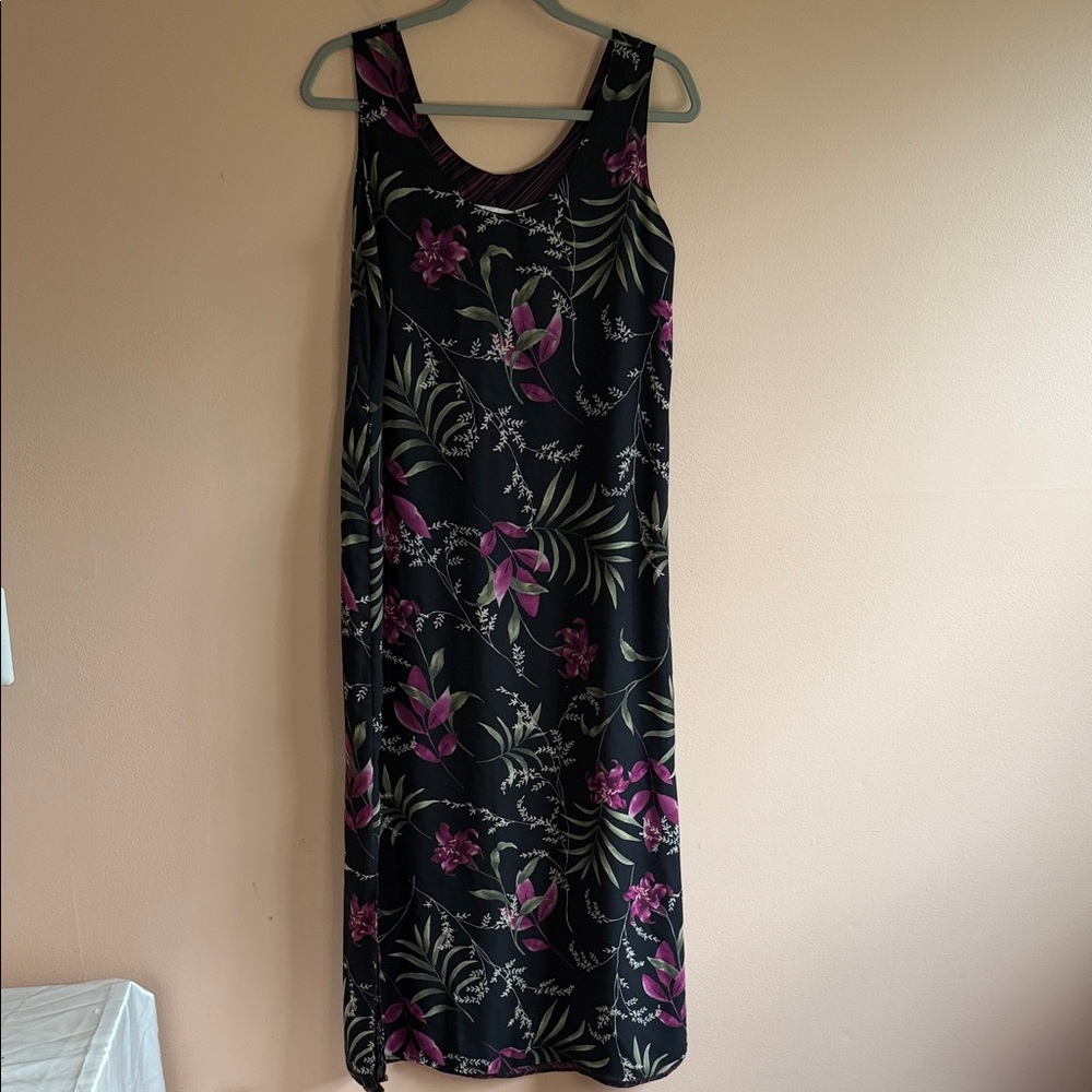 Kathie Lee Collection Black Maxi Dress with Purple Floral Print